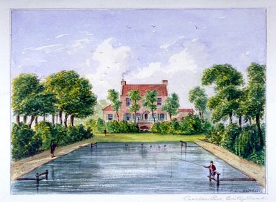 Folk som fisker i Peerless Pool, City Road, Finsbury, London, c1800. av CH Matthews
