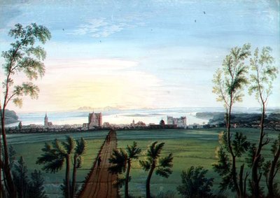 En utsikt over Schwerin, morgen (akvarell) av C.H. Nipperdey
