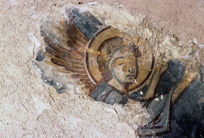 Engel, freskomaleri i den bysantinske kirken Agios Georgios, Apodoulou, Kreta, Hellas (bilde) av J.B. and Brown J. Rowbotham