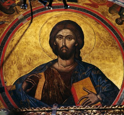 Blessing Christ, freskomaleri i kuppelen til klosteret til St John Theologian (Unescos verdensarvliste av J.B. and Brown J. Rowbotham