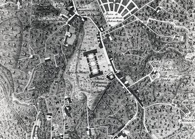 Bykart over Napoli med Capodimonte, detalj fra Duke Of Noja-kartet av J.B. and Brown J. Rowbotham