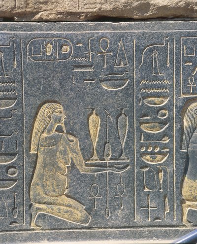 Egypt, Karnak, Røde kapell i Hatshepsut, gyllent relieff, vinoffer av J.B. and Brown J. Rowbotham