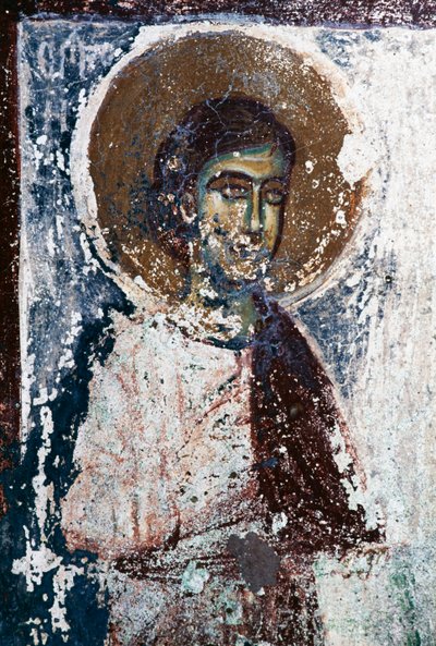 En helgenfigur, freskomaleri i kirken Taxiarhon, Old Pyli, Kos-øya, Hellas (bilde) av J.B. and Brown J. Rowbotham