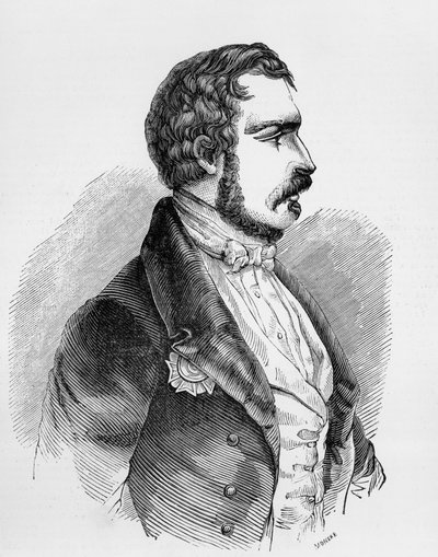 Portrett av Charles-Louis Napoleon Bonaparte, eller Napoleon III (1808-1873), president for den franske andre republikken fra 1848 til 1852, og keiseren av det andre franske imperiet fra 1852 til 1870, gravering av J.B. and Brown J. Rowbotham