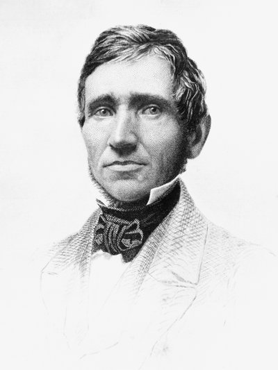 Portrett av Charles Goodyear (1800-1860), amerikansk selvlært kjemiker og oppfinner som utviklet vulkanisert gummi, gravering av J.B. and Brown J. Rowbotham