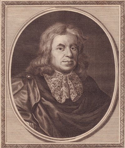 Portrett av den engelske legen Thomas Sydenham (1624-1689), kobberstikk av John Goldar (1729-1795) fra maleri av P Lely av J.B. and Brown J. Rowbotham