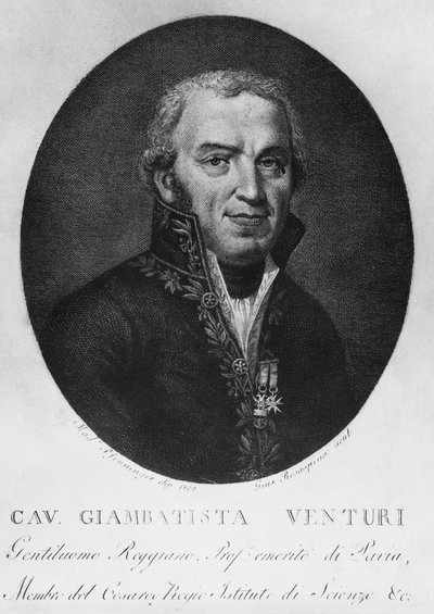 Portrett av Giovanni Battista Venturi (1746-1822), italiensk fysiker, diplomat, vitenskapshistoriker og oppdager av Venturi-effekten, gravering av J.B. and Brown J. Rowbotham