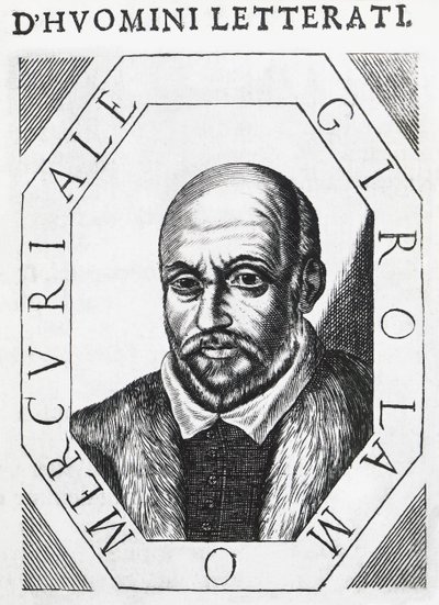 Portrett av Girolamo Mercuriale (1530-1606), italiensk lege og filosof, blekktegning av J.B. and Brown J. Rowbotham