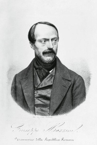 Portrett av Giuseppe Mazzini (1805-1872), italiensk patriot, politiker, filosof og journalist, gravering av J.B. and Brown J. Rowbotham
