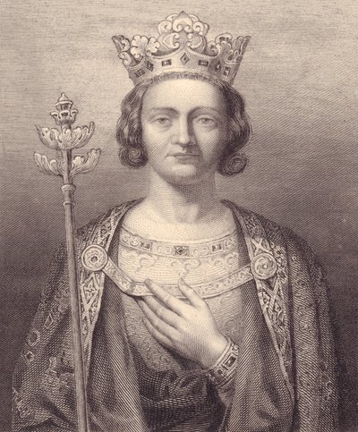 Portrett av kong Philip V av Frankrike, høy (1293-1322), gravering, 9x7 cm, fra Galerie Historique de Versailles, Histoire de France, Charles Gavard Publisher, Paris, ca. 1840 av J.B. and Brown J. Rowbotham