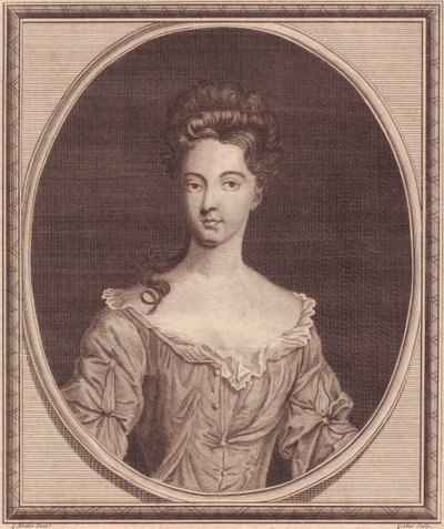 Portrett av Margaret Cecil, grevinne av Ranelagh (1672 eller 1673-1728), kobberstikk av John Goldar (1729-1795) fra maleri av G Kneller av J.B. and Brown J. Rowbotham