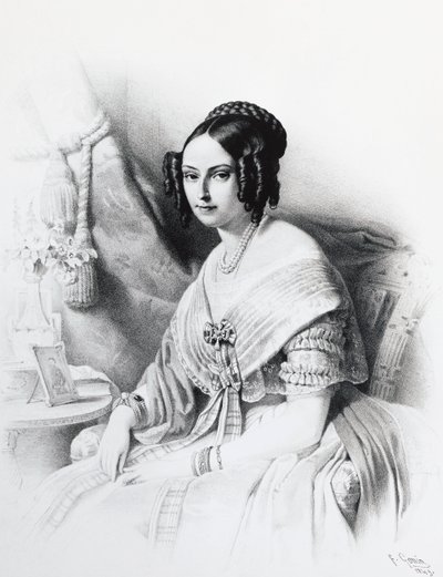 Portrett av Maria Adelaide av Habsburg-Lorraine (1822-1855), kone til Victor Emmanuel II av Savoy, gravering av J.B. and Brown J. Rowbotham