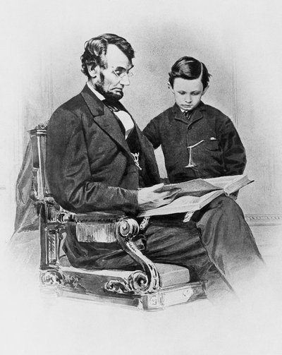 President i Amerikas forente stater Abraham Lincoln (1809-1865) med sønnen Thomas 