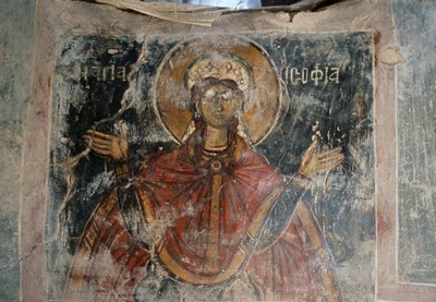 Saint, freskomalerier i kirken Agios Georgios, Komitades, Kreta, Hellas (bilde) av J.B. and Brown J. Rowbotham