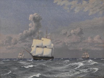 En fregatt og noen andre skip på cruise av Christoffer Wilhelm Eckersberg