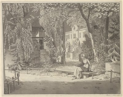 Ved gravene til Descartes og Conde i Jardin Elysée des Petits Augustins, Paris av Christoffer Wilhelm Eckersberg
