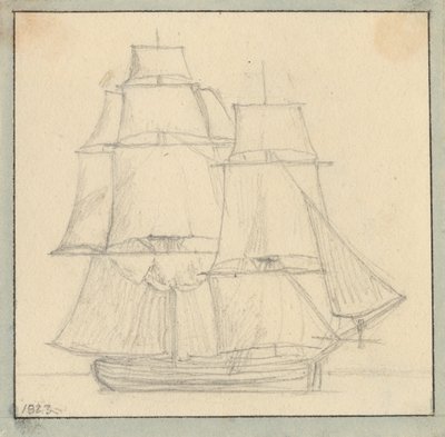 En brigg med forseil på hovedtoppen. av Christoffer Wilhelm Eckersberg