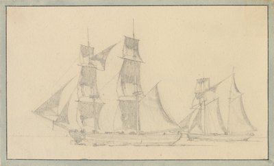 En brigg og en skuter under seil. av Christoffer Wilhelm Eckersberg