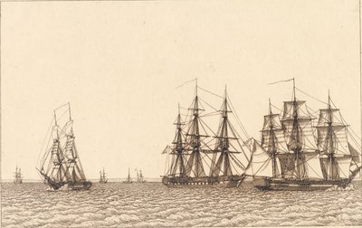 En briggeseiling. Illustrasjon for "Lineært perspektiv", Plate IXb av Christoffer Wilhelm Eckersberg