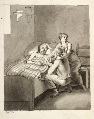 En døende far forener et ungt par av Christoffer Wilhelm Eckersberg