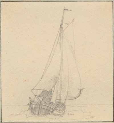 En yacht under seil sett forfra. av Christoffer Wilhelm Eckersberg
