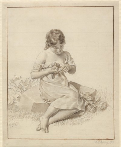 En liten jente som har stukket fingeren på en rosetorn av Christoffer Wilhelm Eckersberg