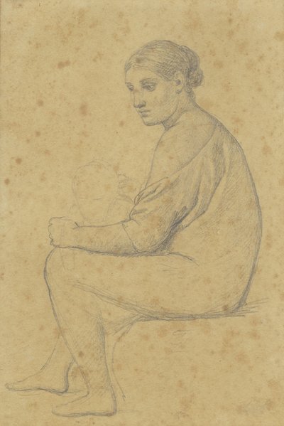 En sittende kvinne hvis kne et barn lener seg på. av Christoffer Wilhelm Eckersberg