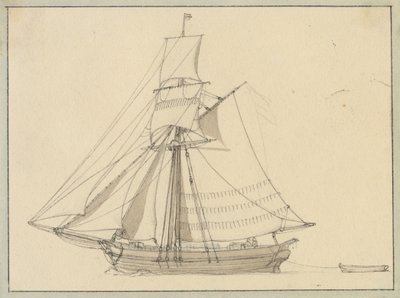 En slupp under seil. av Christoffer Wilhelm Eckersberg