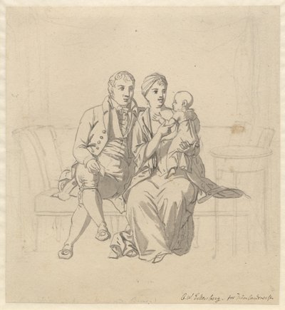 Et ungt ektepar sitter på en sofa, hun med et barn på armen av Christoffer Wilhelm Eckersberg