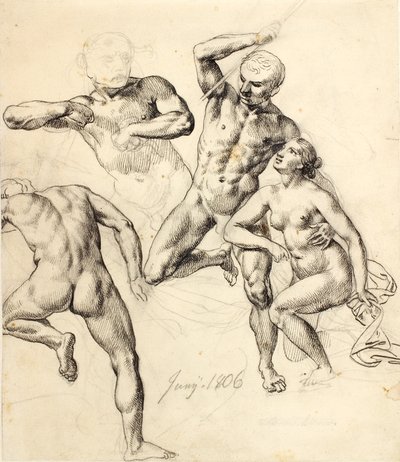 Figurstudier - tre menn og en kvinne av Christoffer Wilhelm Eckersberg