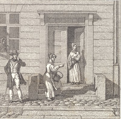 Gatebilde, to jenter, en mann og en kvinne som leter etter noe av Christoffer Wilhelm Eckersberg
