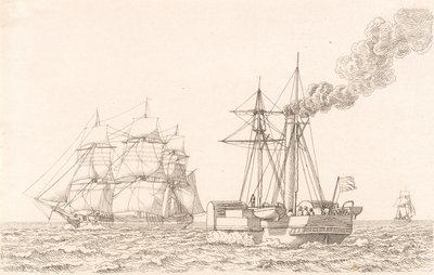 Hjuldamper og seilskute av Christoffer Wilhelm Eckersberg