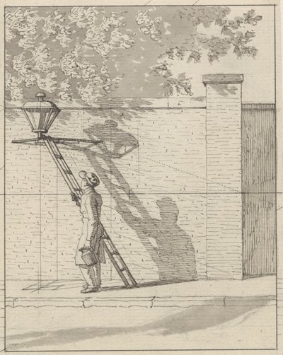 Lineært perspektiv som anvendt i maling - Plate VI. Gatelampen på hageveggen, dagslys av Christoffer Wilhelm Eckersberg
