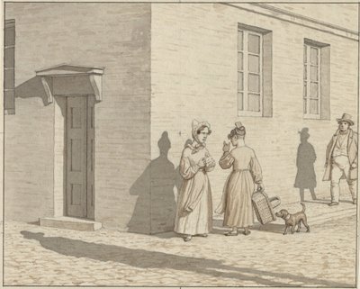 Lineært perspektiv som anvendt i maleri - Plate VII, 1 - A Street Corner Encounter av Christoffer Wilhelm Eckersberg