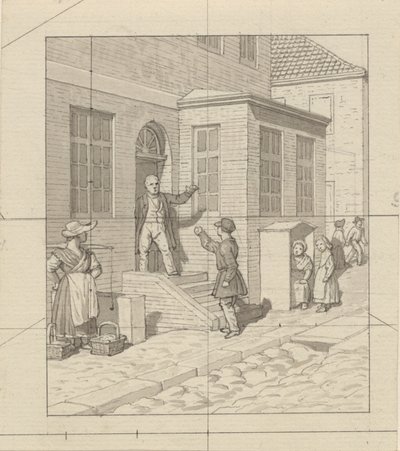Lineært perspektiv, brukt på malerkunsten - Plate VII, 2 - Argument på gatetrinnene. av Christoffer Wilhelm Eckersberg