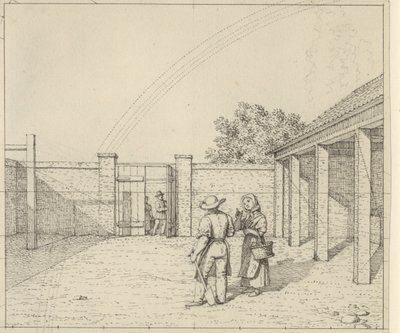 Lineært perspektiv brukt på malerkunsten - Utkast for ikke brukt Versjon av Plate V,2 - Regnbuen over gårdsplassen. av Christoffer Wilhelm Eckersberg