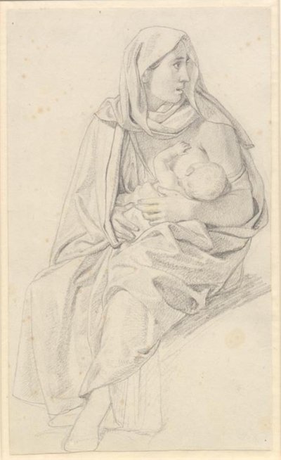 Moses deler vannet og Faraos hær er oppslukt - Studie for en israelittisk mor og hennes barn av Christoffer Wilhelm Eckersberg
