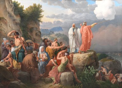Moses får Rødehavet til å vende tilbake og Faraos hær blir oversvømmet av Christoffer Wilhelm Eckersberg