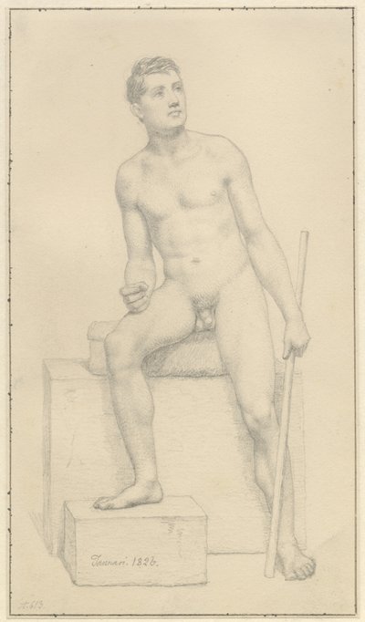 Sittende naken herremodell. av Christoffer Wilhelm Eckersberg