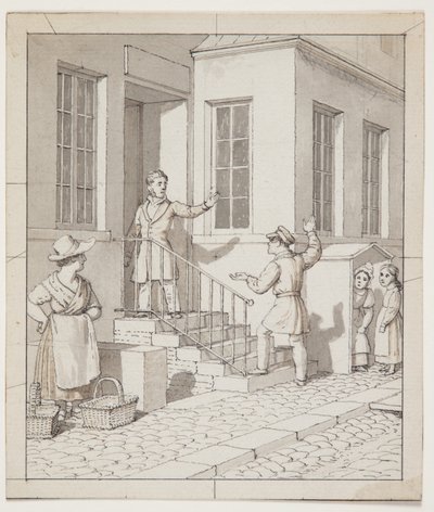 Krangel på gatetrinnene. Forstudie for "Lineært perspektiv anvendt på malerkunsten", Plate VII, 2 av Christoffer Wilhelm Eckersberg