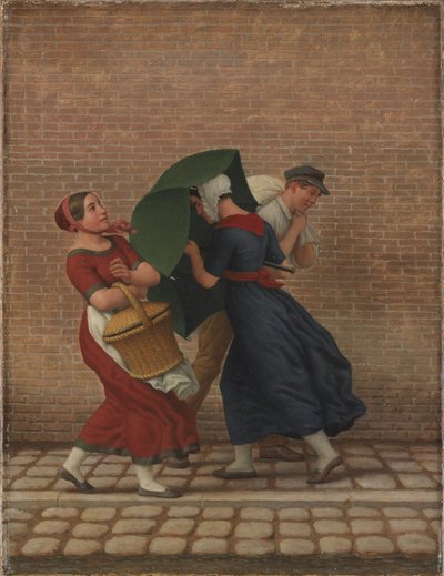 Gatescene i vind- og regnvær av Christoffer Wilhelm Eckersberg