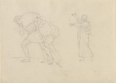 Studie av to menn lastet med byrder som går opp på et fjell av Christoffer Wilhelm Eckersberg