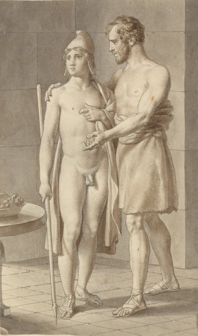 Telemachos møter Odyssevs forkledd som tigger hos gjeteren Eumaios - Odyssevs; fragment av hele komposisjonen. av Christoffer Wilhelm Eckersberg