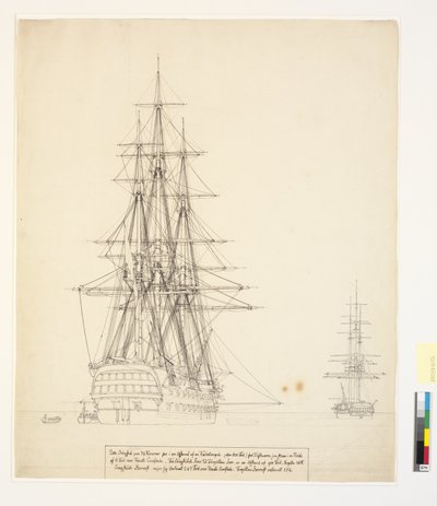 Det russiske linjeskipet "Asow" og en fregatt for anker i Helsingørs veier av Christoffer Wilhelm Eckersberg