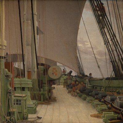 Styrbords batteri og dekket til Corvette "Najaden" av Christoffer Wilhelm Eckersberg