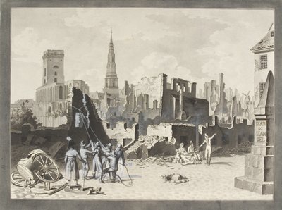 Ulfeldts plass, nå kalt Gråbrødertorv, etter det britiske bombardementet i september 1807 av Christoffer Wilhelm Eckersberg