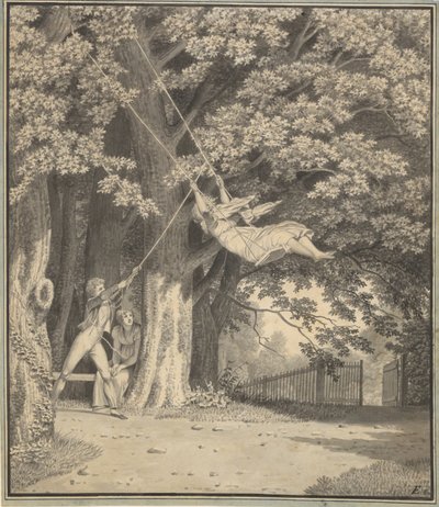 The Woodlands av Skjoldnæsholm med en ung mann som svinger en ung jente av Christoffer Wilhelm Eckersberg