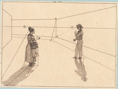 To figurer i en geometrisk konstruksjon. Illustrasjon for "Lineært perspektiv", Plate IV av Christoffer Wilhelm Eckersberg