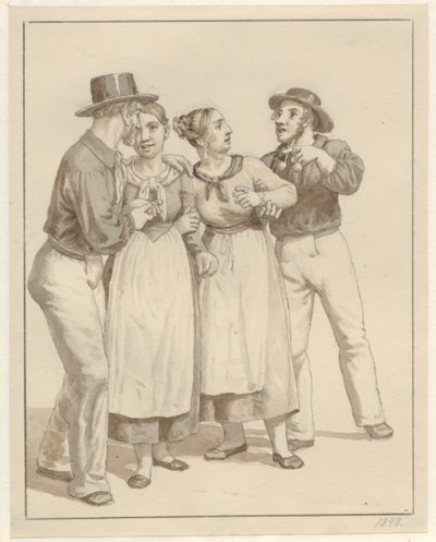 To sjømenn spanderer et par jenter. av Christoffer Wilhelm Eckersberg