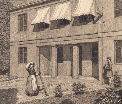 Utenfor en villa. Illustrasjon for "Lineært perspektiv", plate V av Christoffer Wilhelm Eckersberg